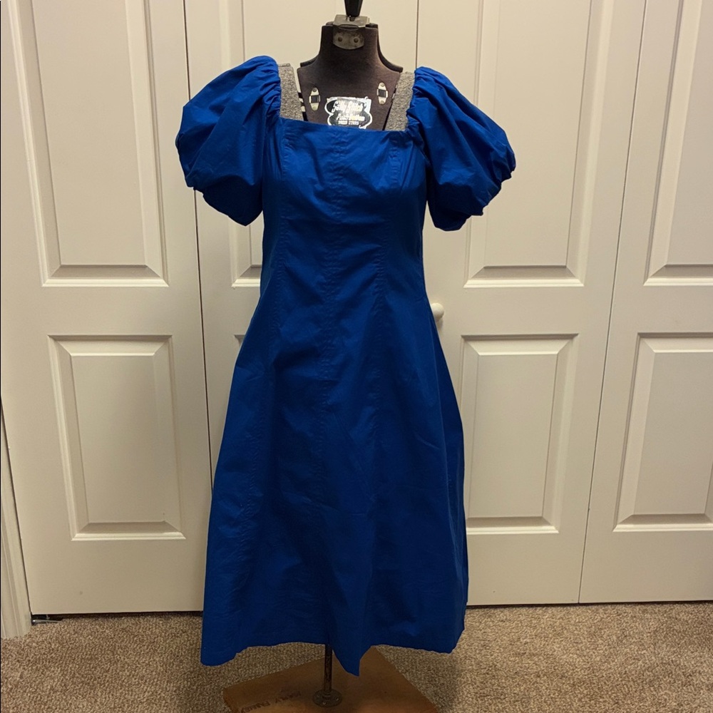 LOFT Royal Blue Puff Sleeve Midi Dress